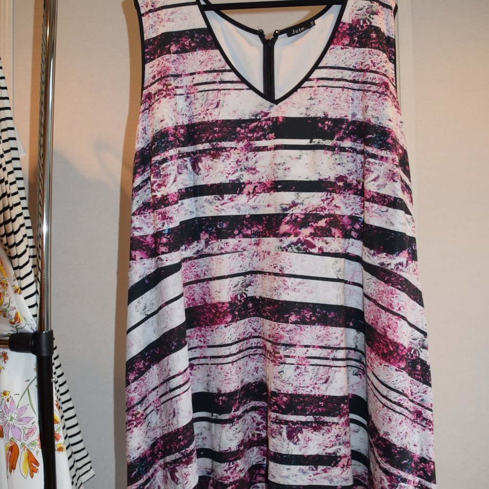 Floral and Stripe Scuba-like Fabric Dress